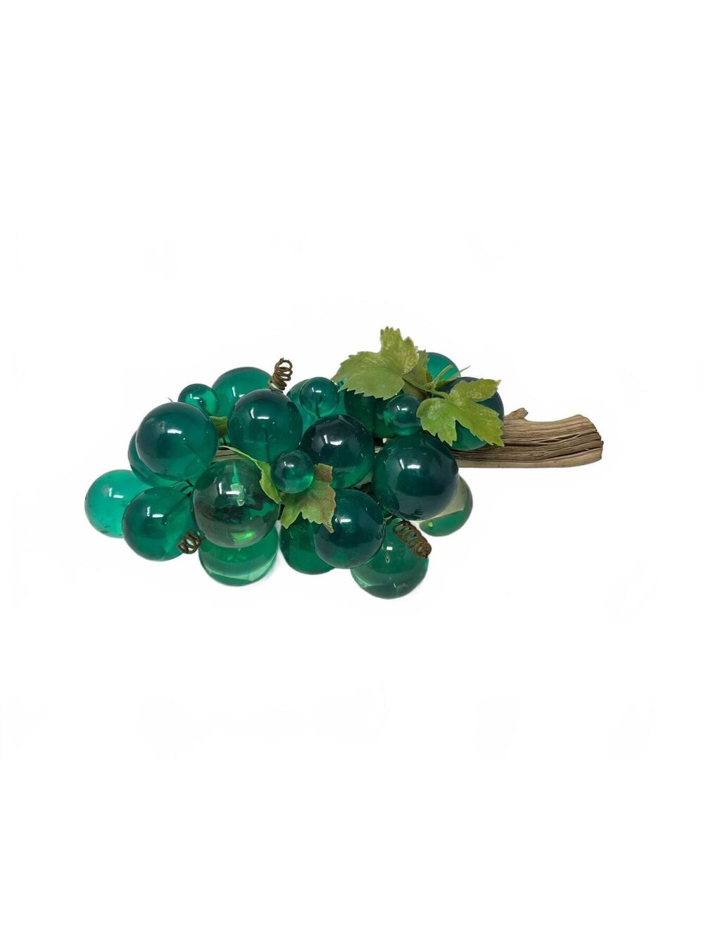 Vintage Teal Green Lucite Grapes on Driftwood Large MCM Grape Cluster